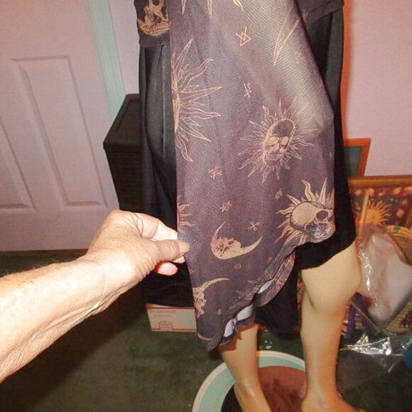 Cosmic Sheer Mesh Sun & Moon Skull Crop Top Size M Celestial Goth Witchy Emo Y2K - Picture 7 of 11